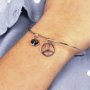 Bracciale in Argento 925 rigido con simbolo pace e cristallo colorato pendenti