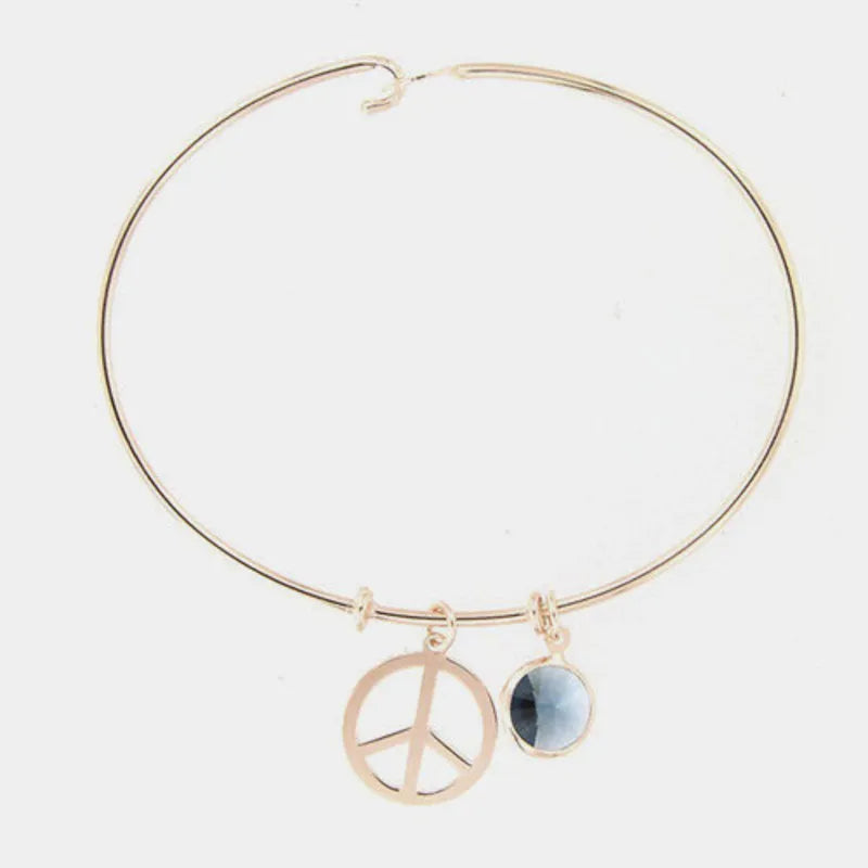 Bracciale in Argento 925 rigido con simbolo pace e cristallo colorato pendenti