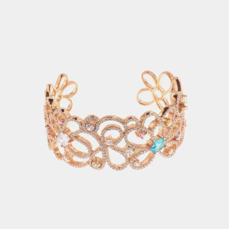 Bracciale in Argento 925 con fiori traforati e zirconi multicolore