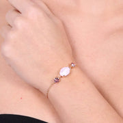 Bracciale in Argento 925 con cristallo ovale centrale e doppio punto luce ai lati nelle sfumature del rosa