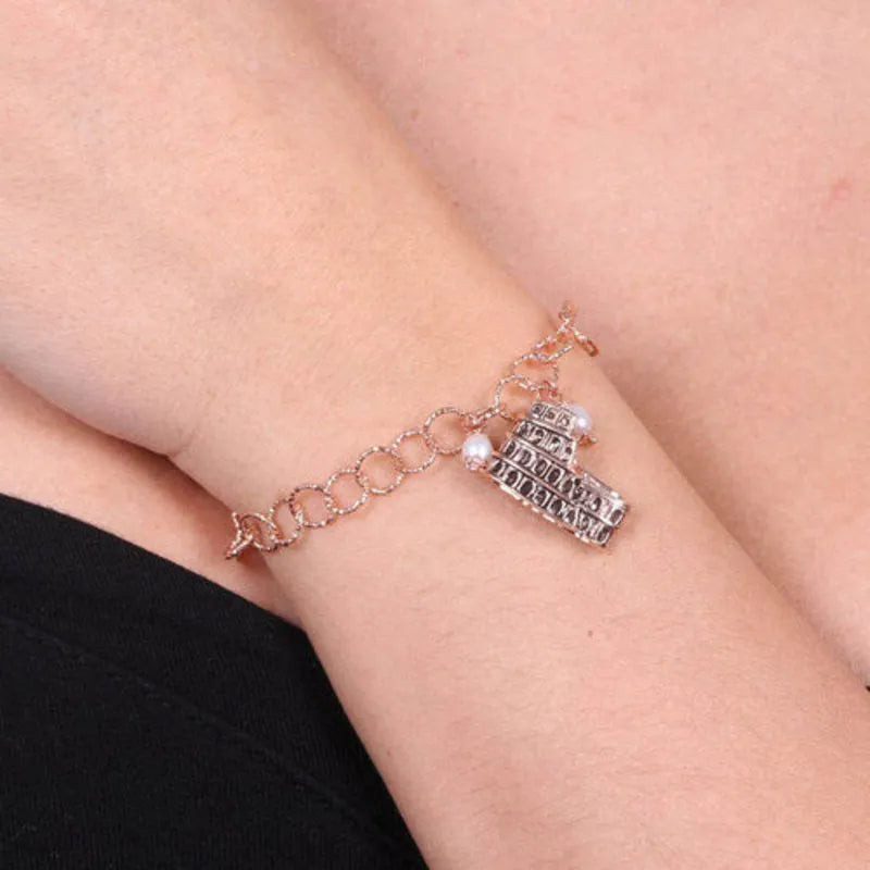 Bracciale in Argento 925 con ciondolo del colosseo con chiusura con perle - BYSIMON gioielli