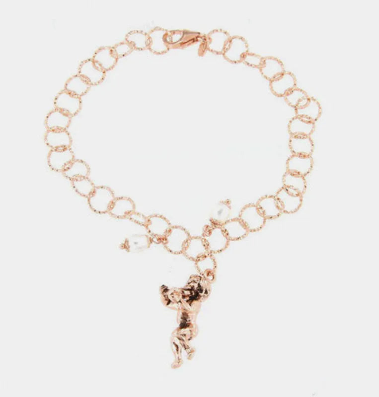 Bracciale in Argento 925  con puttino pendente e chiusura con perle