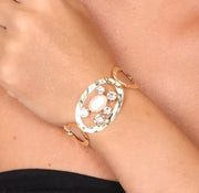 Bracciale in Argento 925 con cristalli colorati su ovali martellati