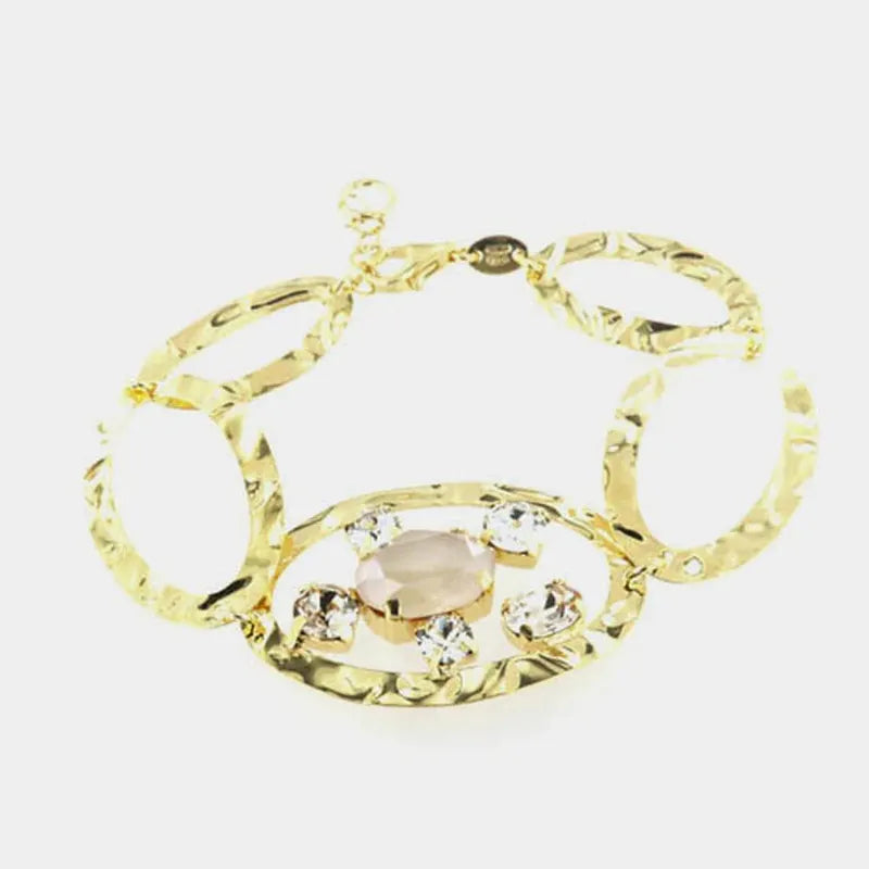Bracciale in Argento 925 con cristalli colorati su ovali martellati