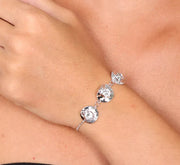 Bracciale in Argento 925 con cristalli colorati su trio di piastre martellata