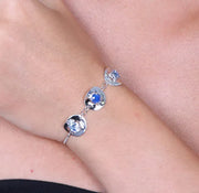 Bracciale in Argento 925 con cristalli colorati su trio di piastre martellata