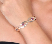 Bracciale in Argento 925 con cristalli colorati su ovali martellati