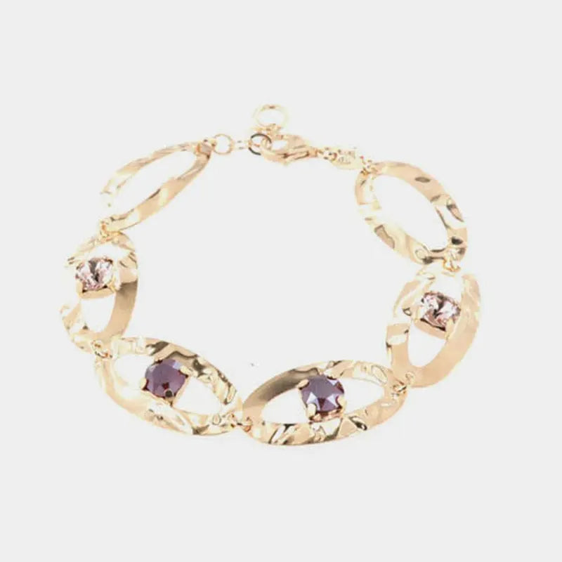 Bracciale in Argento 925 con cristalli colorati su ovali martellati