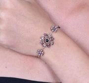 Bracciale in Argento 925  stile antico a forma di fiore con cristalli multicolore