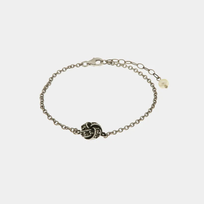 Bracciale in Argento 925 a forma di nodo stile antico con cristalli fume' e bianchi