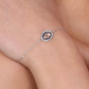 Bracciale in Argento 925 con amuleto religioso su rutenio e giro di zirconi bianchi