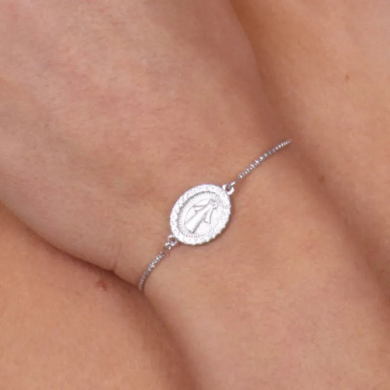 Bracciale in Argento 925 con amuleto religioso e zirconi bianchi