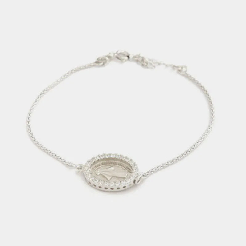 Bracciale in Argento 925 con amuleto religioso e zirconi bianchi