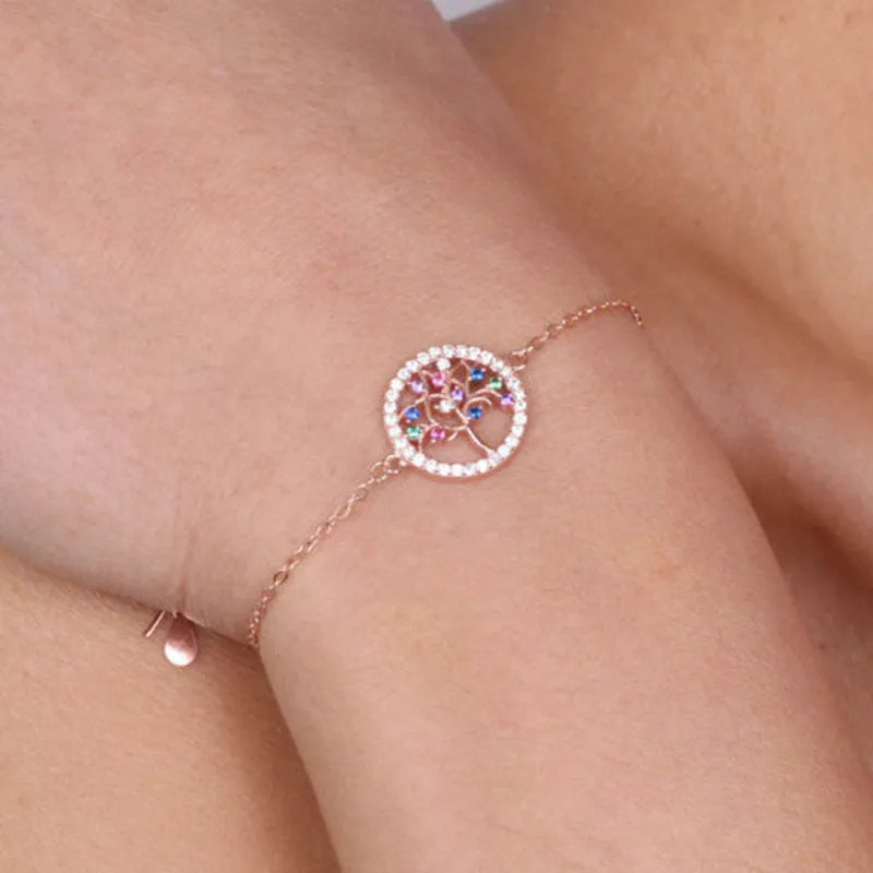 Bracciale in Argento 925 con albero della vita e zirconi multicolor Collezione Barcellona - BYSIMON gioielli