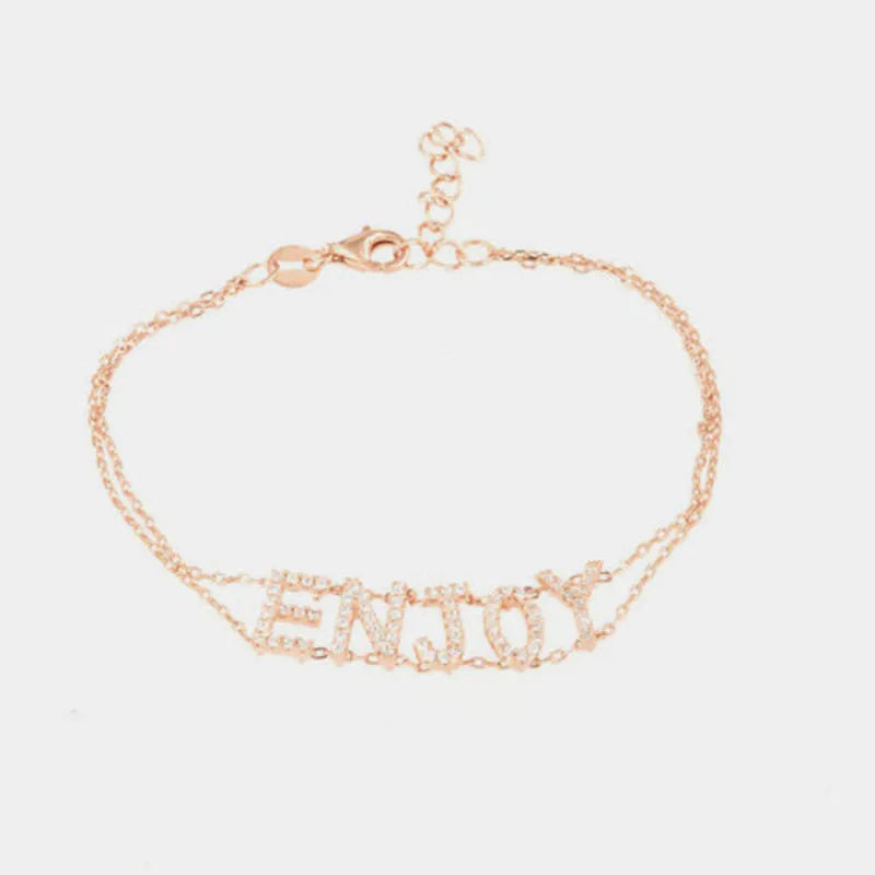 Bracciale in Argento 925 scritta ENJOY centrale impreziosita da zirconi bianchi