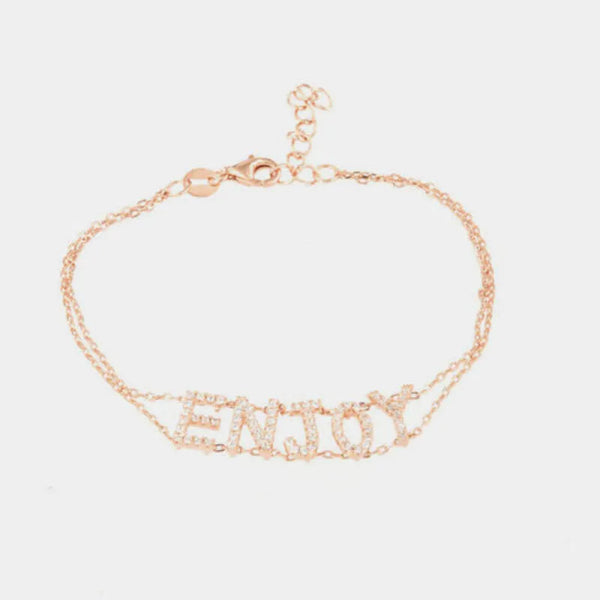 Bracciale in Argento 925 scritta ENJOY centrale impreziosita da zirconi bianchi