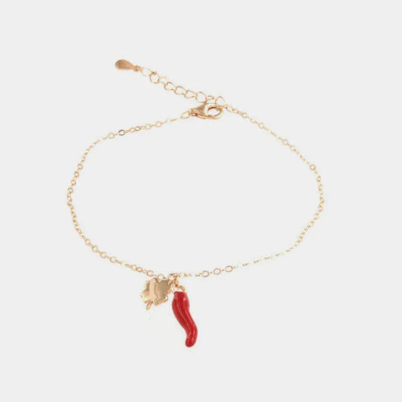 Bracciale in Argento 925 con corno portafortuna in smalto rosso e quadrifoglio - BYSIMON gioielli