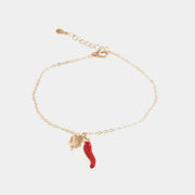 Bracciale in Argento 925 con corno portafortuna in smalto rosso e quadrifoglio