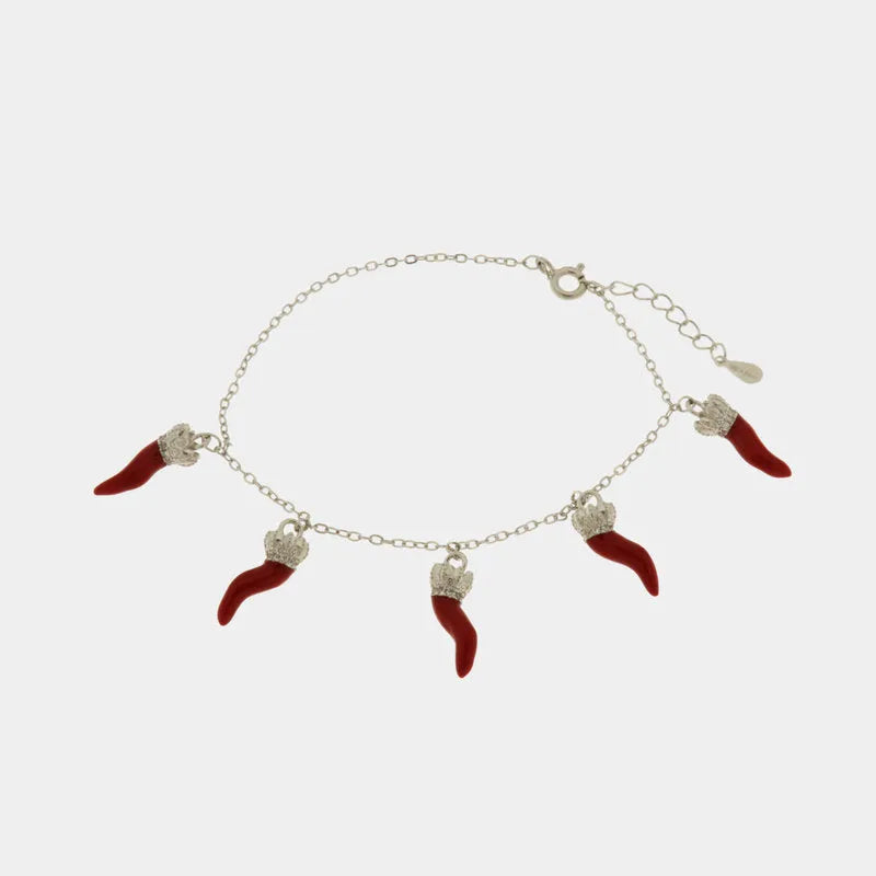 Bracciale in Argento 925 con corni rossi e zirconi bianchi