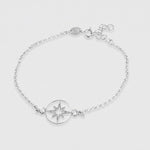 Bracciale in Argento 925 con rosa dei venti centrale, impreziosita da cristalli bianchi ai lati - BYSIMON gioielli