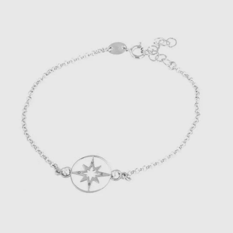 Bracciale in Argento 925 con rosa dei venti centrale, impreziosita da cristalli bianchi ai lati