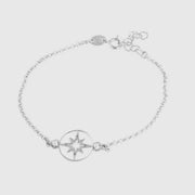 Bracciale in Argento 925 con rosa dei venti centrale, impreziosita da cristalli bianchi ai lati