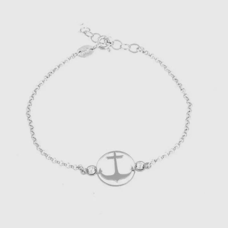 Bracciale in Argento 925 con ancora centrale, impreziosita da cristalli bianchi ai lati