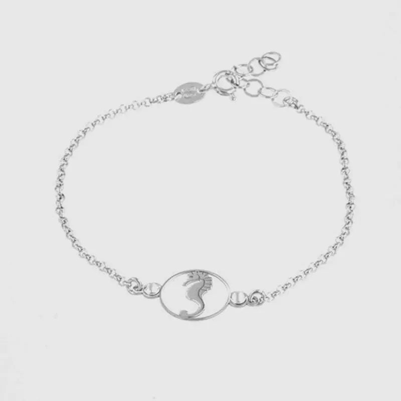 Bracciale in Argento 925 con cavalluccio marino centrale impreziosito da cristalli bianchi ai lati