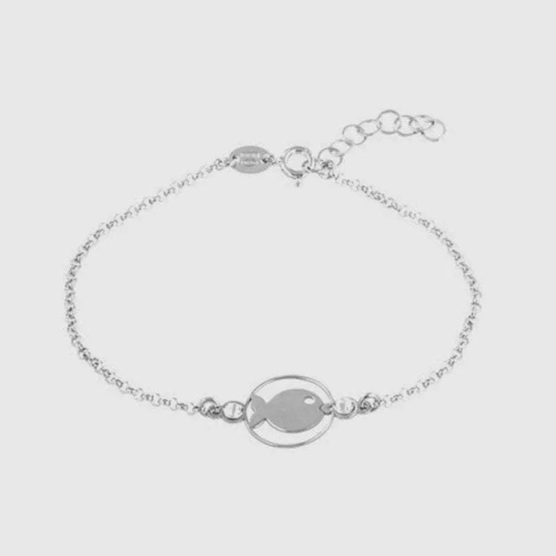 Bracciale in Argento 925 con pesciolino centrale, impreziosito da cristalli bianchi ai lati