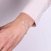 Bracciale in Argento 925 con quadrifoglio di zirconi multicolore e sferette lisce ai lati