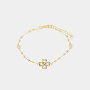 Bracciale in Argento 925 con quadrifoglio di zirconi multicolore e sferette lisce ai lati