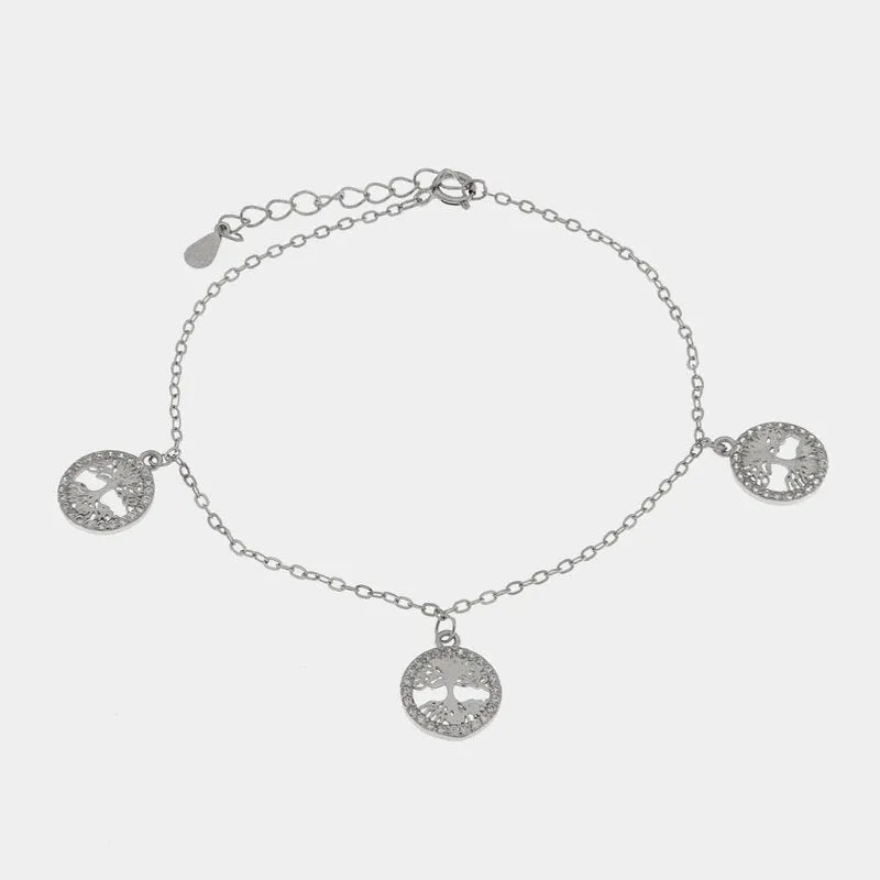 Bracciale in Argento 925 con alberi della vita pendenti arricchiti da zirconi bianchi Collezione Barcellona - BYSIMON gioielli