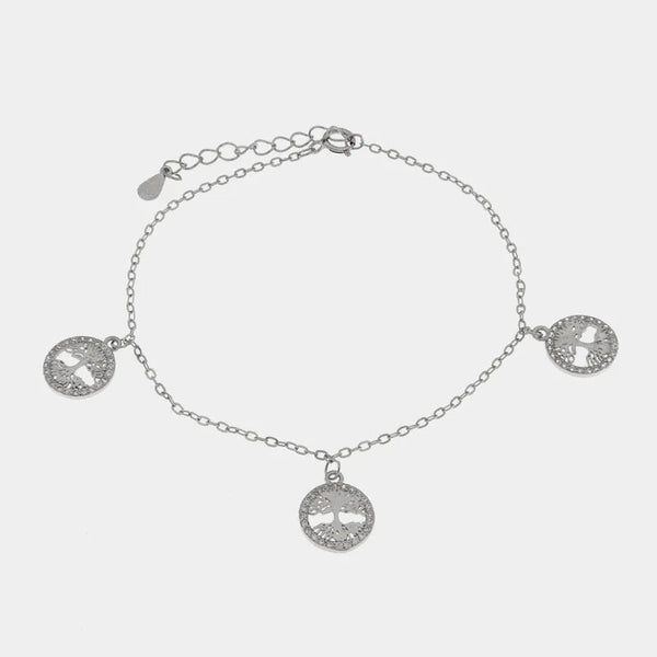 Bracciale in Argento 925 con alberi della vita pendenti arricchiti da zirconi bianchi Collezione Barcellona - BYSIMON gioielli