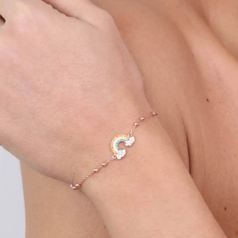 Bracciale in Argento 925 con arcobaleno di zirconi multicolor e sferette lisce ai lati