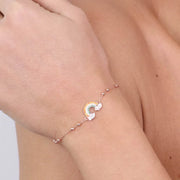 Bracciale in Argento 925 con arcobaleno di zirconi multicolor e sferette lisce ai lati