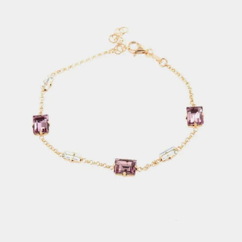 Bracciale in Argento 925 con giro di cristalli ametista e punti luce di cristalli bianchi.
