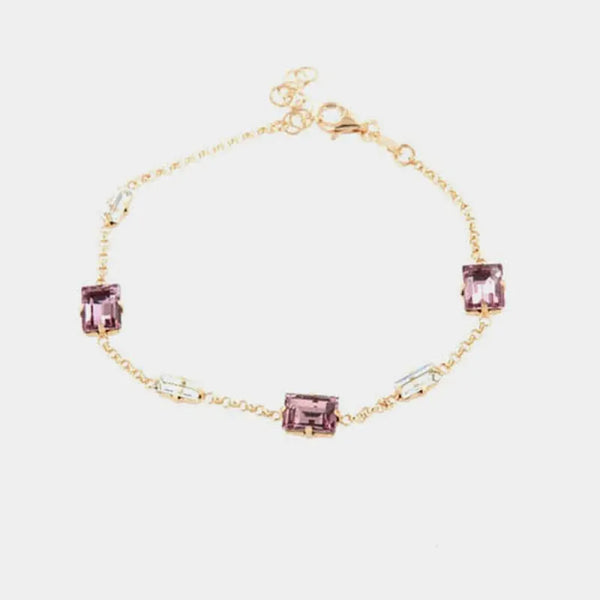 Bracciale in Argento 925 con giro di cristalli ametista e punti luce di cristalli bianchi.