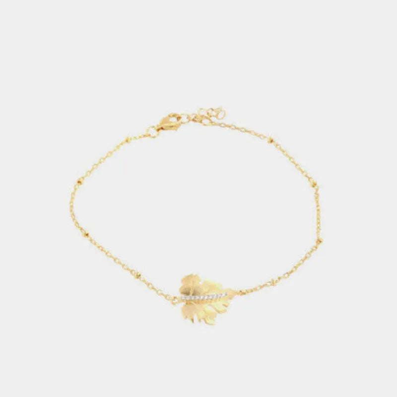 Bracciale in Argento 925 con foglia centrale arricchita da zirconi bianchi