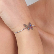 Bracciale in Argento 925 semi-rigido, con farfalla centrale impreziosita da cristalli multicolore sulle ali.