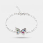 Bracciale in Argento 925 semi-rigido, con farfalla centrale impreziosita da cristalli multicolore sulle ali. - BYSIMON gioielli