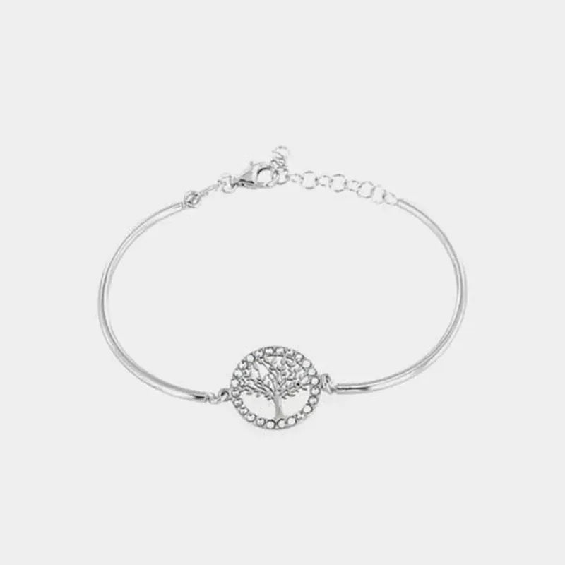 Bracciale in Argento 925 semi-rigido con albero della vita centrale in giro di cristalli bianchi