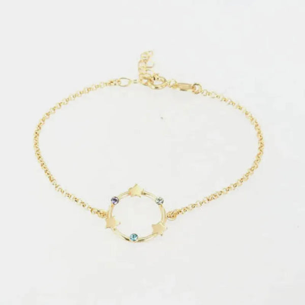 Bracciale in Argento 925 con cerchio impreziosito da stelle e cristalli colorati alternati.