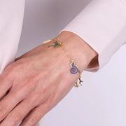 Bracciale in Argento 925 con filo a catena e ciondoli a forma di  stella marina, cavaluccio marino, palma, conchiglia, paguro e zirconi