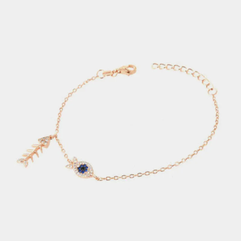 Bracciale in Argento 925 con pesciolino e lisca pendente, a zirconi bianchi e colorati