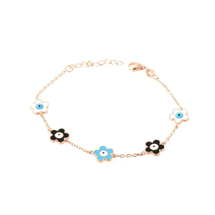 Bracciale in Argento 925 con ciondoli smaltati a forma di fiori