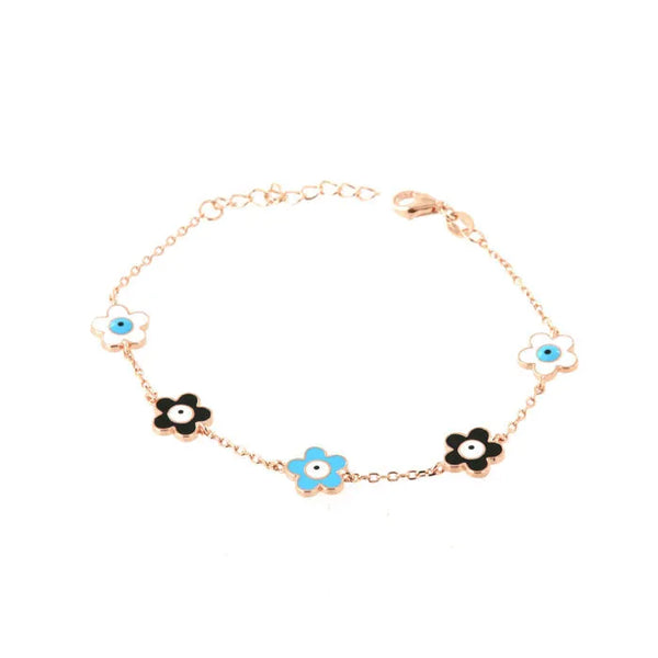 Bracciale in Argento 925 con ciondoli smaltati a forma di fiori
