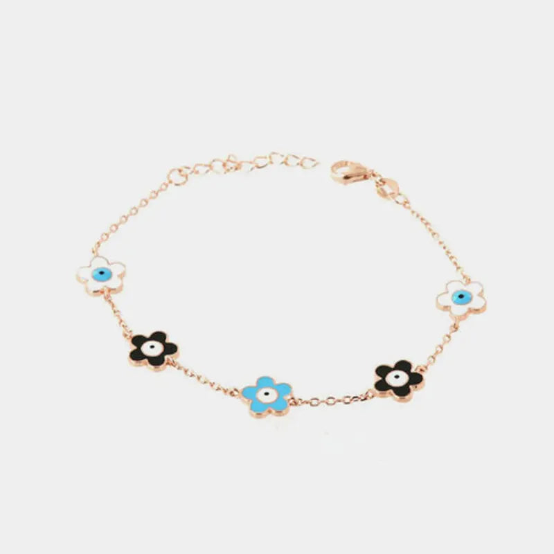 Bracciale in Argento 925 con ciondoli smaltati a forma di fiori