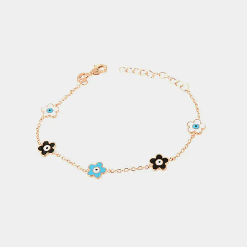 Bracciale in Argento 925 placcato oro rosè con ciondoli smaltati a forma di fiori