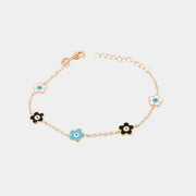 Bracciale in Argento 925 placcato oro rosè con ciondoli smaltati a forma di fiori