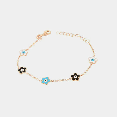 Bracciale in Argento 925 placcato oro rosè con ciondoli smaltati a forma di fiori